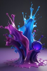 Blue and purple liquids, splash art, vertical composition