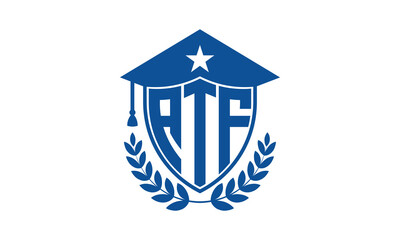 ATF three letter iconic academic logo design vector template. monogram, abstract, school, college, university, graduation cap symbol logo, shield, model, institute, educational, coaching canter, tech - obrazy, fototapety, plakaty
