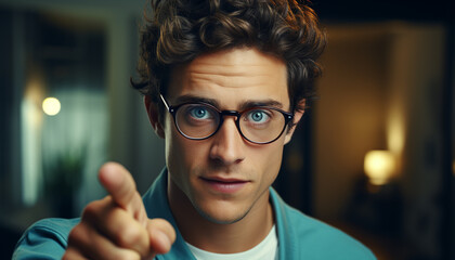 A confident young businessman in casual clothing, looking at camera generated by AI