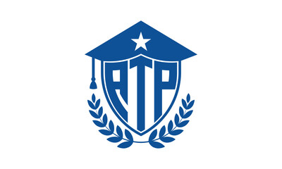 ATP three letter iconic academic logo design vector template. monogram, abstract, school, college, university, graduation cap symbol logo, shield, model, institute, educational, coaching canter, tech