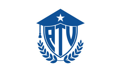 ATV three letter iconic academic logo design vector template. monogram, abstract, school, college, university, graduation cap symbol logo, shield, model, institute, educational, coaching canter, tech