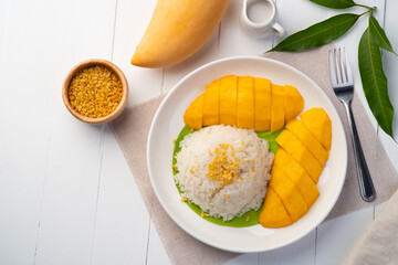 Thai Sweet Sticky Rice with Mango (Thai Dessert),Khao Niew Ma Muang.Top view