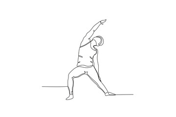 Continuous single line drawing of Man practicing yoga. Doing in yoga poses, meditation, relaxing, calming down and managing stress. Single line drawing design vector graphic illustration