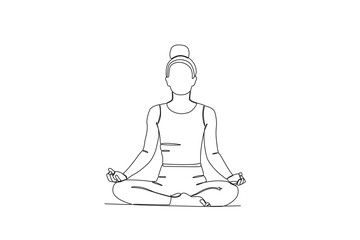 Continuous single line drawing of Woman practicing yoga. Doing in yoga poses, meditation, relaxing, calming down and managing stress. Single line drawing design vector graphic illustration