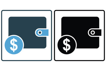 wallet icon. wallet with dollar. icon related to finance. solid icon style. element illustration