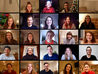 Big group video call with family and friends - obrazy, fototapety, plakaty