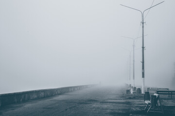 Foggy landscape, foggy black and white landscape