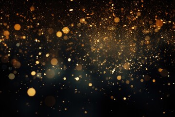 Obraz na płótnie Canvas gold, dust, light, sparkle, luxury, glow, christmas, confetti, magic, shine. banner with a background image of golden dust and black sequins. falling around likes nebula galaxy and star in universe.