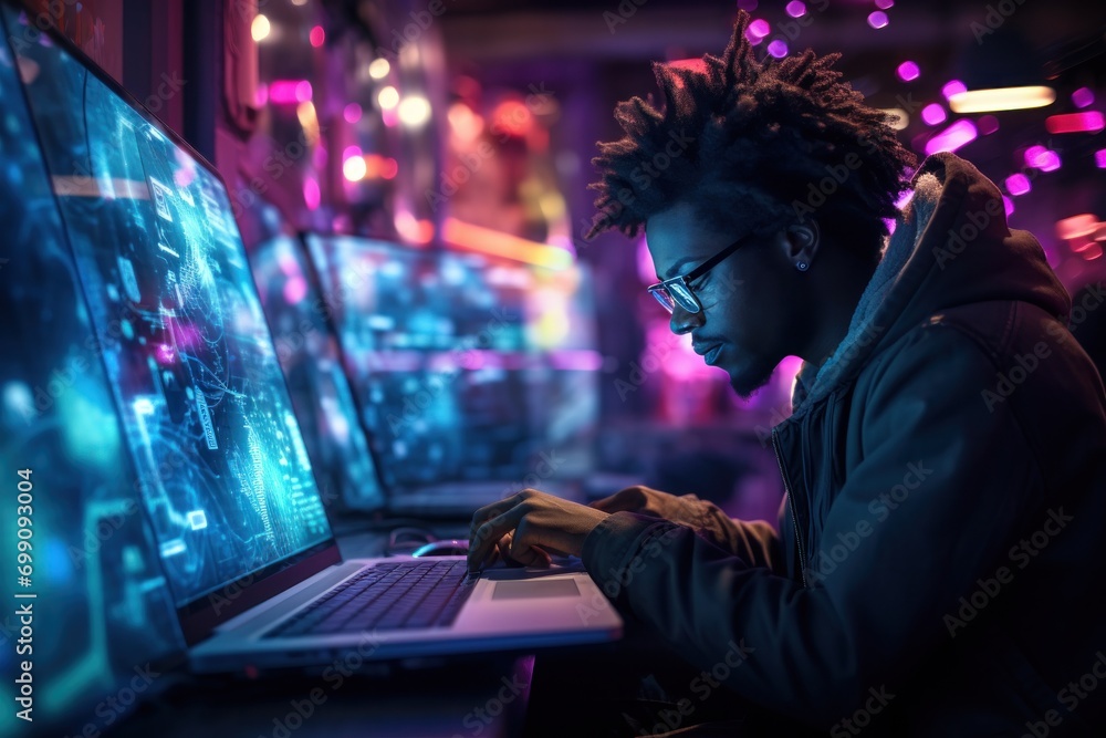 Poster technology, computer, cyber, hacker, futuristic, network, code, coding, security, artificial intelli