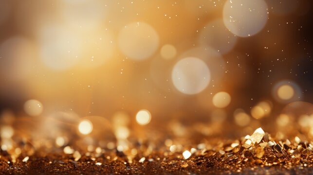 gold, dust, light, sparkle, luxury, glow, christmas, confetti, magic, shine. banner with a background image of golden dust and black sequins. falling around likes nebula galaxy and star in universe.