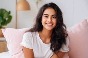 young indian woman relaxing on bed at home
