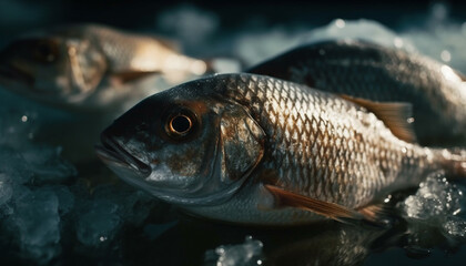 Freshwater fish in natural beauty, close up of animal eye generated by AI