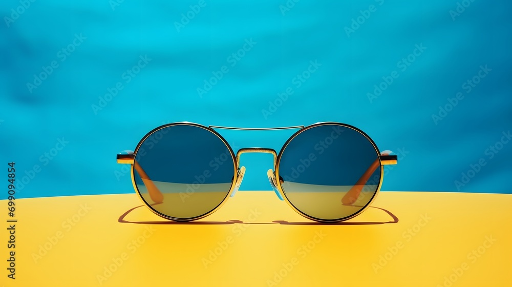 Wall mural sunglasses on a sun blue background