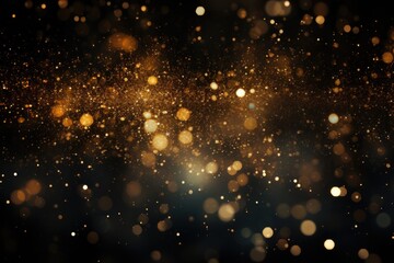 Obraz na płótnie Canvas gold, dust, light, sparkle, luxury, glow, christmas, confetti, magic, shine. banner with a background image of golden dust and black sequins. falling around likes nebula galaxy and star in universe.