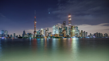 Famous Shanghai skyline and modern buildings scenery at night