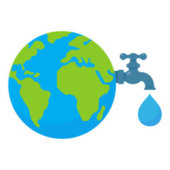 Faucet with water drops falling on the earth Water resource conservation concept