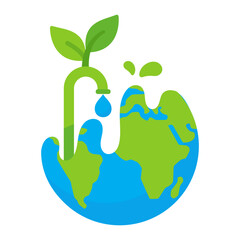 Faucet with water drops falling on the earth Water resource conservation concept