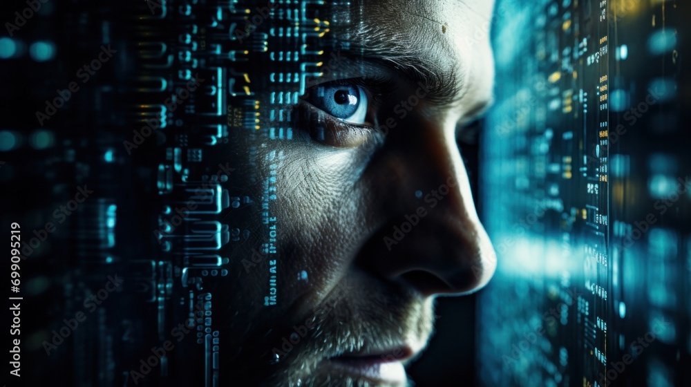 Poster technology, computer, cyber, hacker, futuristic, network, code, coding, security, artificial intelli