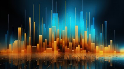 finance, graph, investment, chart, background, economy, financial, growth, money, stock. background urban architecture orange and blue solid likes a candlestick chart of investment with black scene. - obrazy, fototapety, plakaty