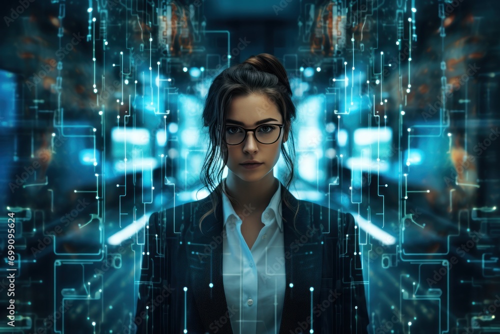Poster technology, computer, cyber, hacker, futuristic, network, code, coding, security, artificial intelli
