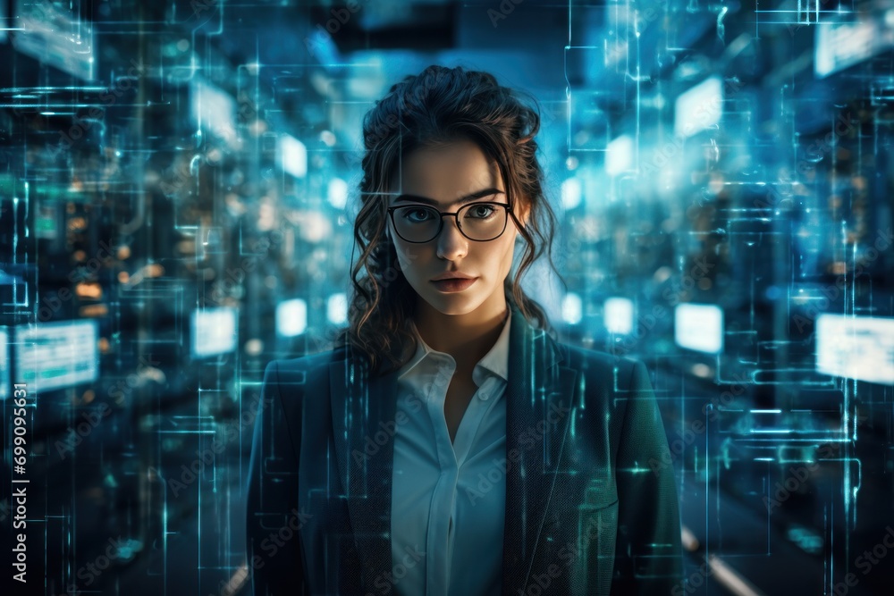 Poster technology, computer, cyber, hacker, futuristic, network, code, coding, security, artificial intelli