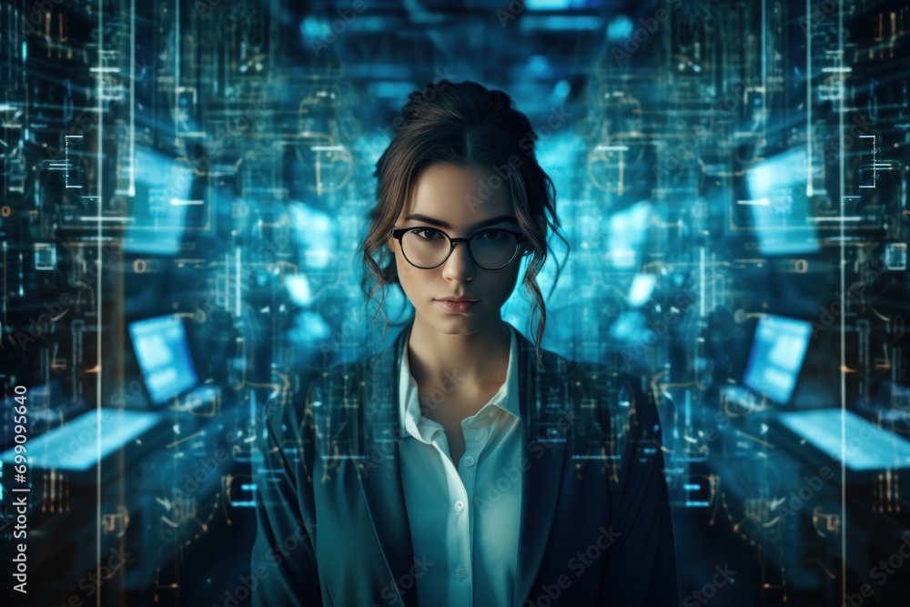 Poster technology, computer, cyber, hacker, futuristic, network, code, coding, security, artificial intelli