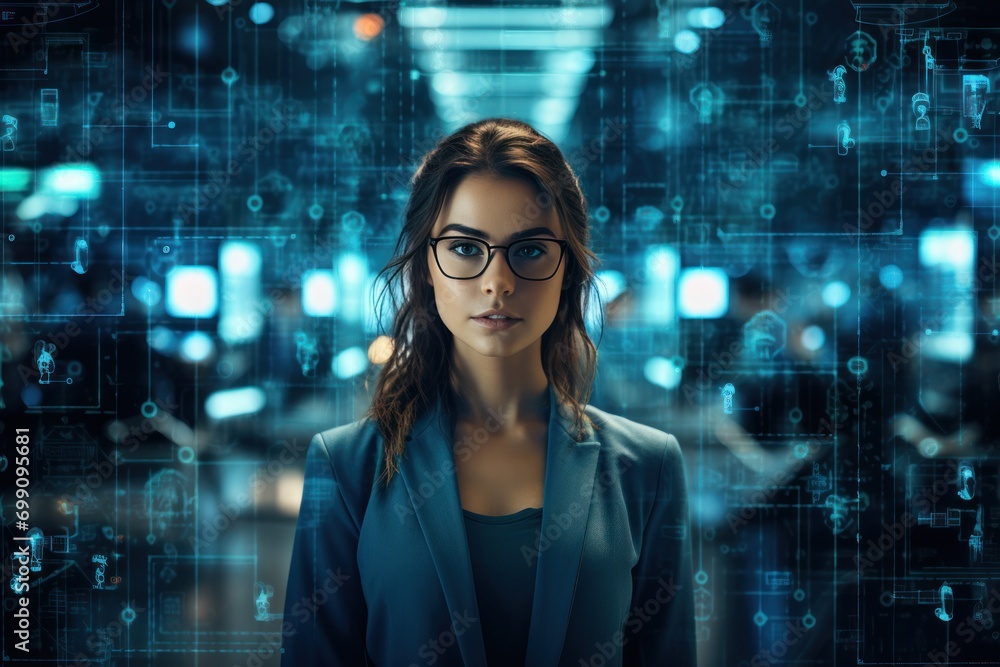 Poster technology, computer, cyber, hacker, futuristic, network, code, coding, security, artificial intelli