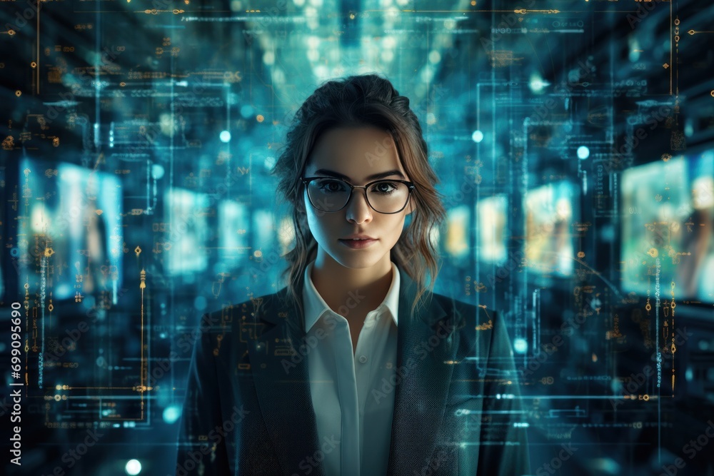 Poster technology, computer, cyber, hacker, futuristic, network, code, coding, security, artificial intelli
