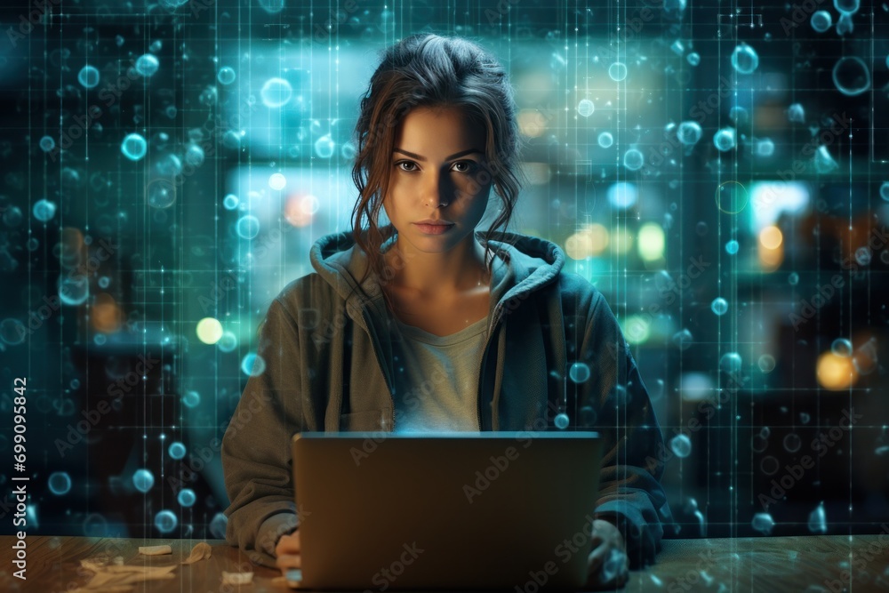 Poster technology, computer, cyber, hacker, futuristic, network, code, coding, security, artificial intelli