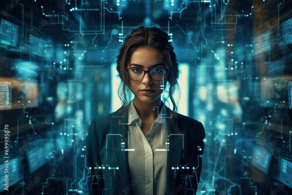 Poster technology, computer, cyber, hacker, futuristic, network, code, coding, security, artificial intelli
