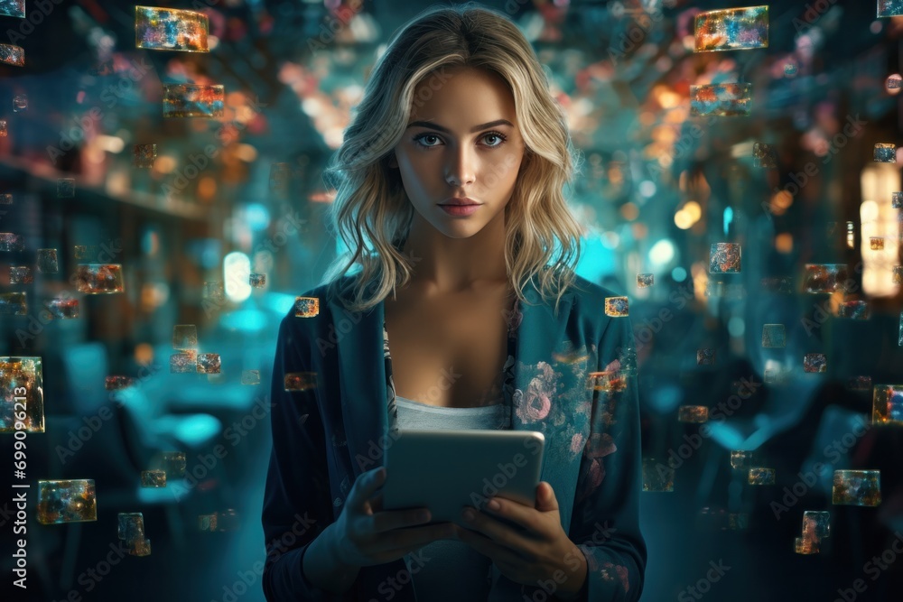 Poster technology, computer, cyber, hacker, futuristic, network, code, coding, security, artificial intelli