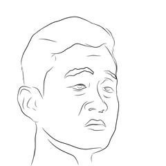sketch of a man's face with a sad expression