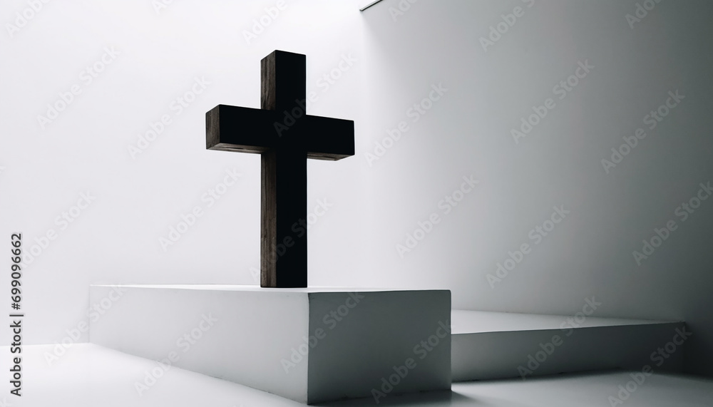 Poster christianity symbolized by an illuminated cross on a dark background generated by ai