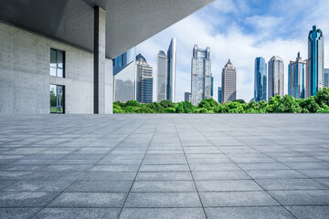 City square floor and modern buildings scenery in Shanghai