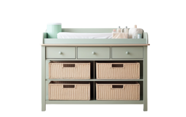 Stylish Nursery Essential Chic Baby Changing Table with Storage on White or PNG Transparent Background
