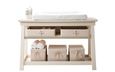 Modern Convenience Sleek Baby Changing Table and Storage Unit on White or PNG Transparent Background