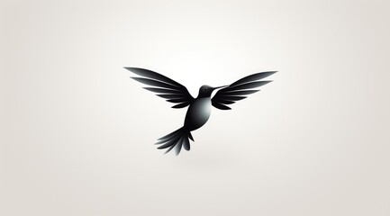 minimalist 2D logo of a hummingbird taking flight, with straight, geometric, curbless black strokes on a white background