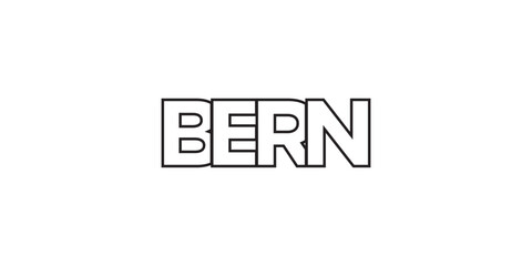 Bern in the Switzerland emblem. The design features a geometric style, vector illustration with bold typography in a modern font. The graphic slogan lettering.