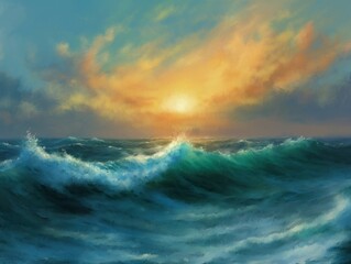Paintings sea landscape, clouds over water, storm over the sea. Fine art, artwork - 699100696
