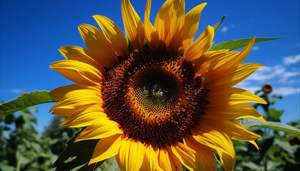 Sunflower in nature, summer yellow plant, agriculture outdoors, rural scene generated by AI