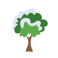 cute cartoon tree, christmas tree, christmas tree in the snow, winter tree, snowy tree, snow falling on the tree illustration