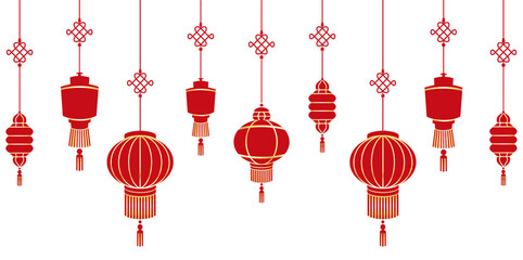Illustration vector of red and gold chinese lanterns for new year and ramadan - obrazy, fototapety, plakaty