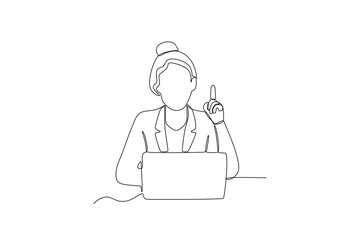 Single continuous line drawing of Female employee getting idea, productivity boosting concept2. Concept of productivity boosting. Dynamic one line draw graphic design vector illustration 
