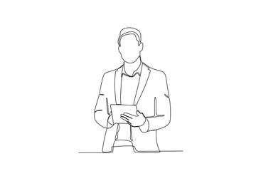 Single continuous line drawing of Male employee at work, productivity boosting concept. Concept of productivity boosting. Dynamic one line draw graphic design vector illustration 