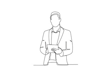 Single continuous line drawing of Male employee at work, productivity boosting concept. Concept of productivity boosting. Dynamic one line draw graphic design vector illustration 
