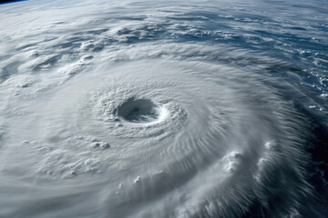 Fototapeta na wymiar Satellite View Captures Hurricane From Space, Featuring Super Typhoon Over The Ocean And The Distinctive Eye Of The Hurricane, Providing Dramatic And Atmospheric Background