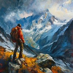 swiss mountain, Mountaineer looks at his goal, Mountaineer wants to reach his goal, Swiss mountains, Mountain landscape, Climbing peaks