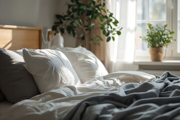 Bedroom With Comfortable Bed And Soft White Pillows