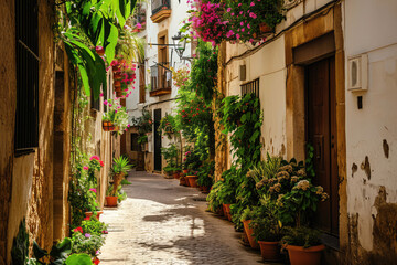 Fototapeta na wymiar Capture The Charm Of A Quaint, Spanish Old Town With On A Picturesque Narrow Street