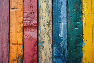 Rustic Wood Wall Painted In Rainbow Colors